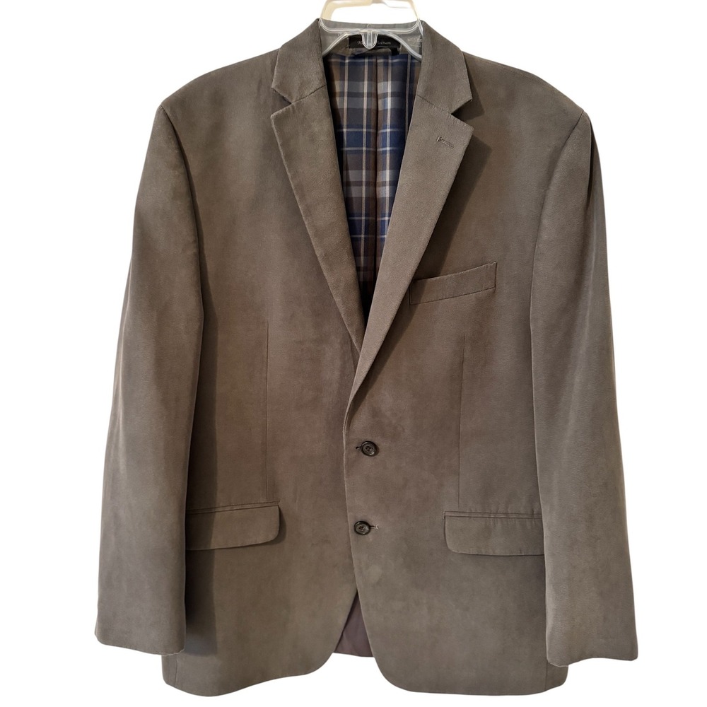 Lauren Ralph Lauren Mens 44R Faux Suede Blazer Brown Plaid Lining Sport Coat